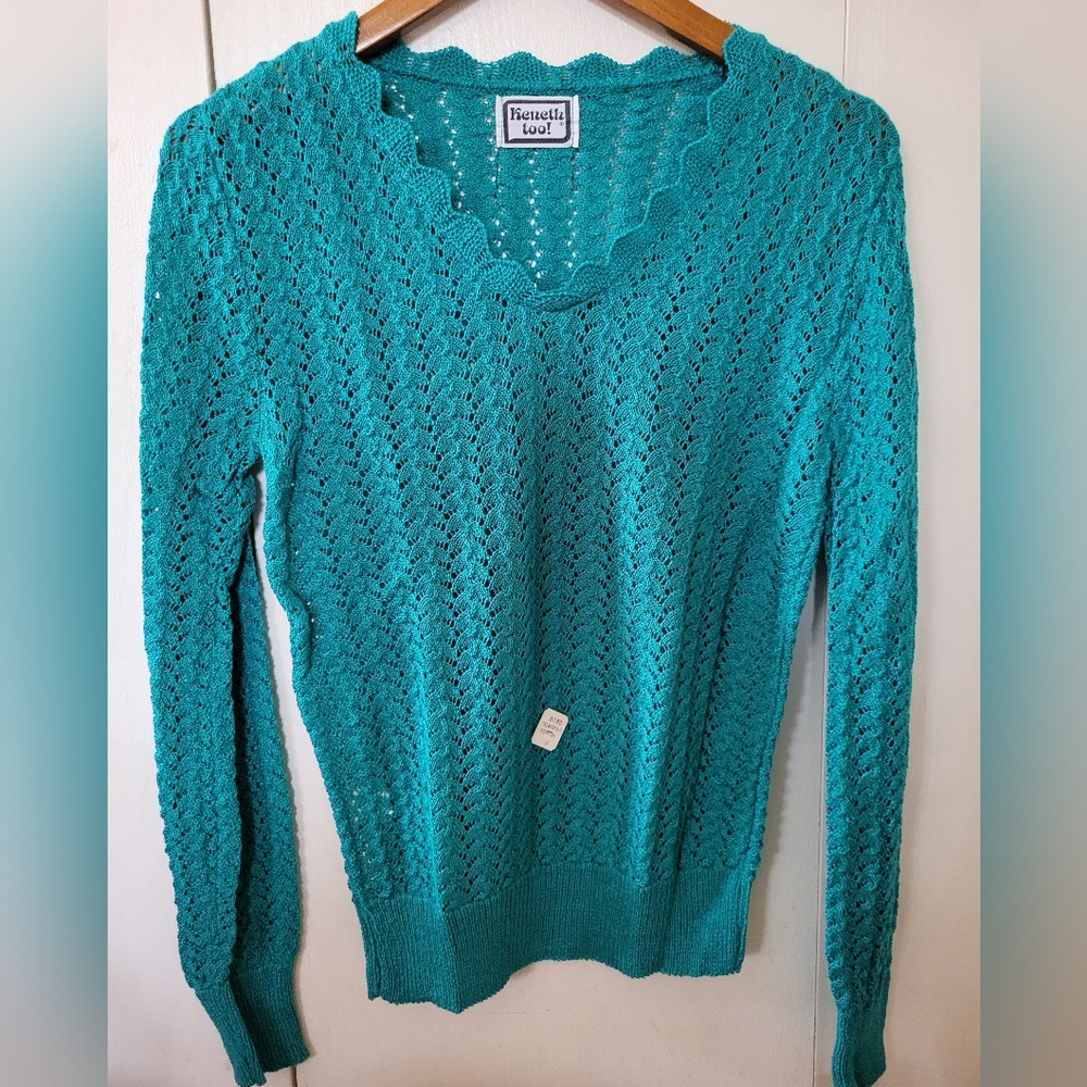 NWT Kenneth Too Vintage Teal Blue Sweater Sz M
